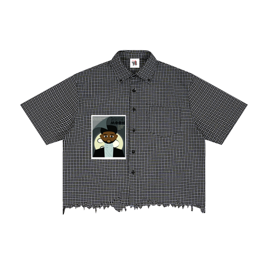 Unisex Distressed Plaid Boxy Shirt