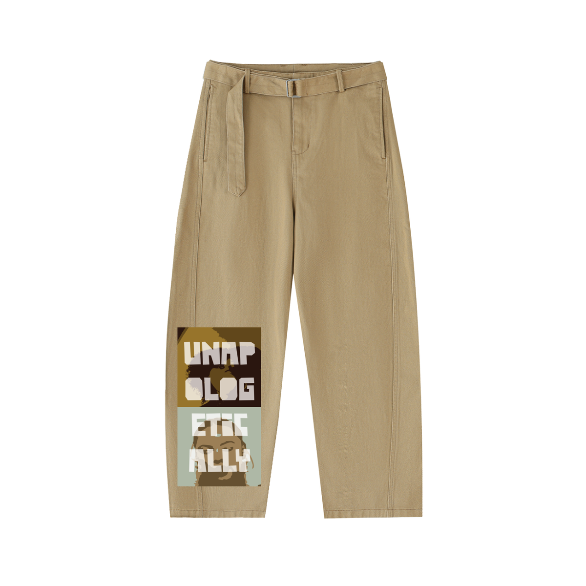 Twisted-Seam Belted Curved-Blade Pants