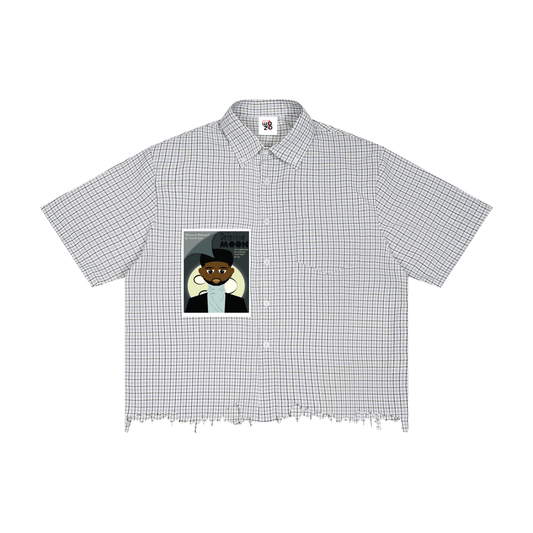 Unisex Distressed Plaid Boxy Shirt