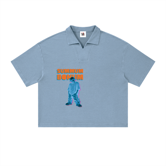 Unisex Vintage Wash Waffle Boxy Polo Shirt