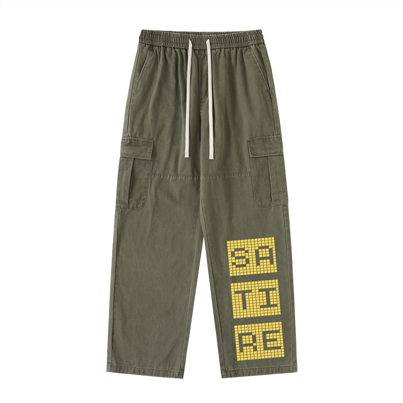 Drawstring Waist Straight-Leg Cargo Pants